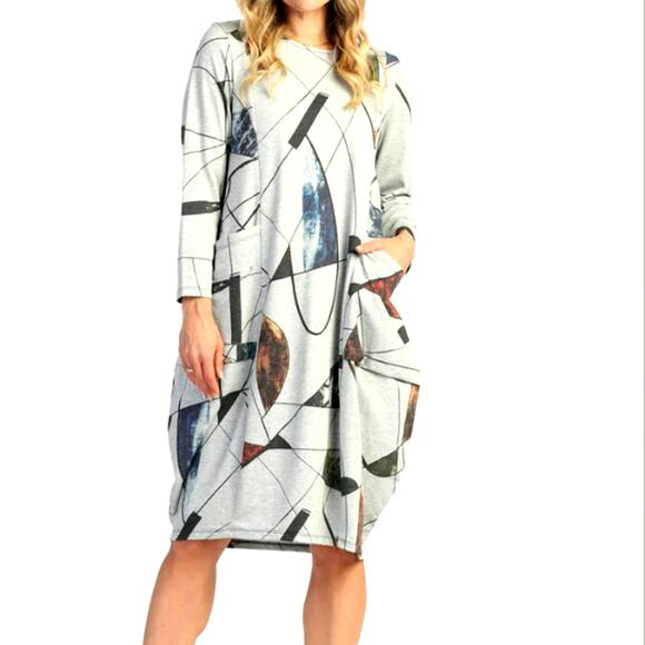 Jess & Jane Long Sleeve Abstract Fleece Lounge T Shirt Tunic Dress Size M Gray - Picture 2 of 13